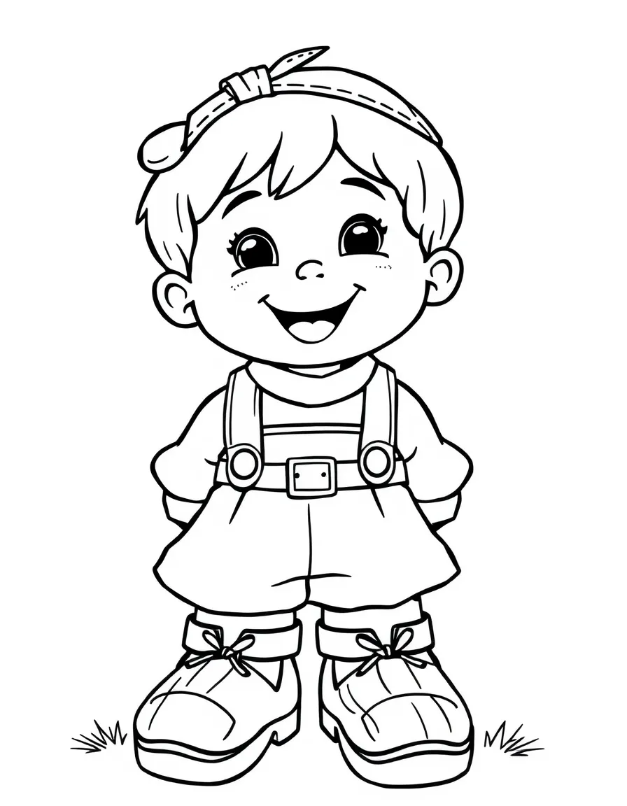 A happy child wearing wooden clogs for Netherlands.