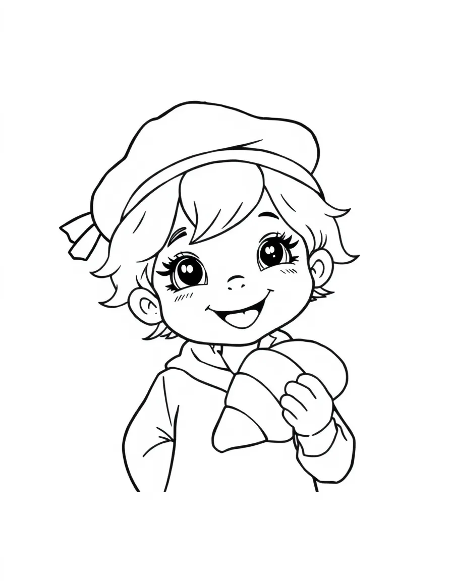 A cheerful child with a beret and a croissant for France.