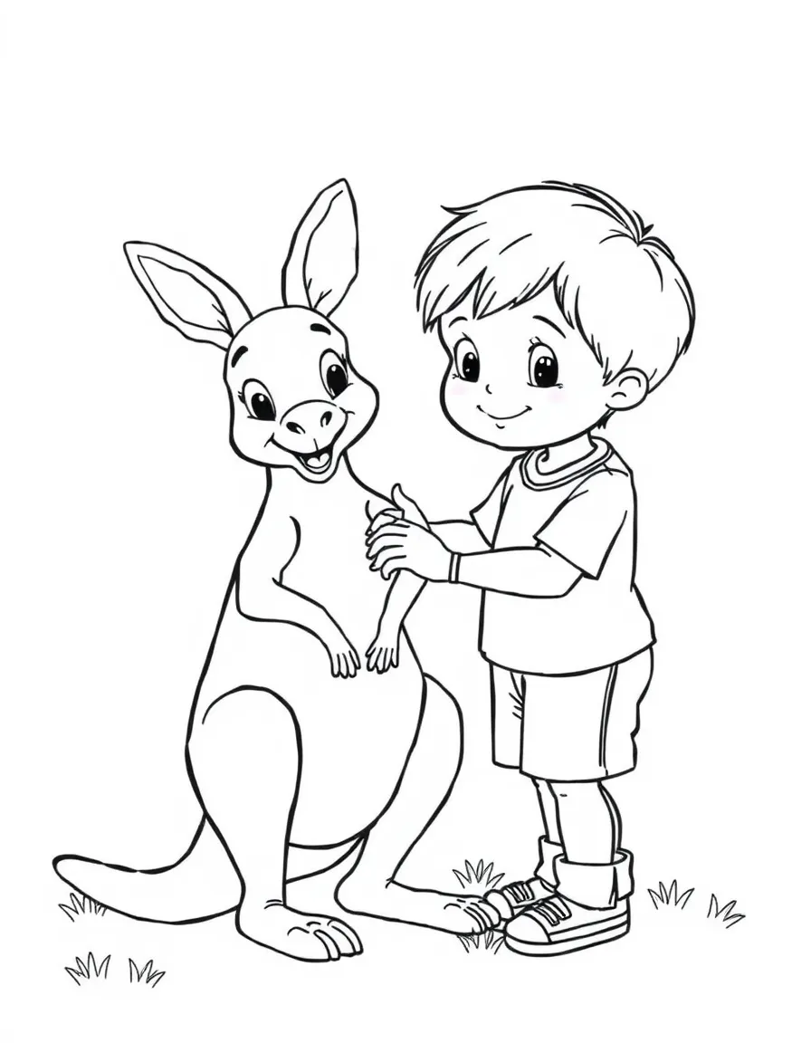 A child patting a kangaroo for Australia.