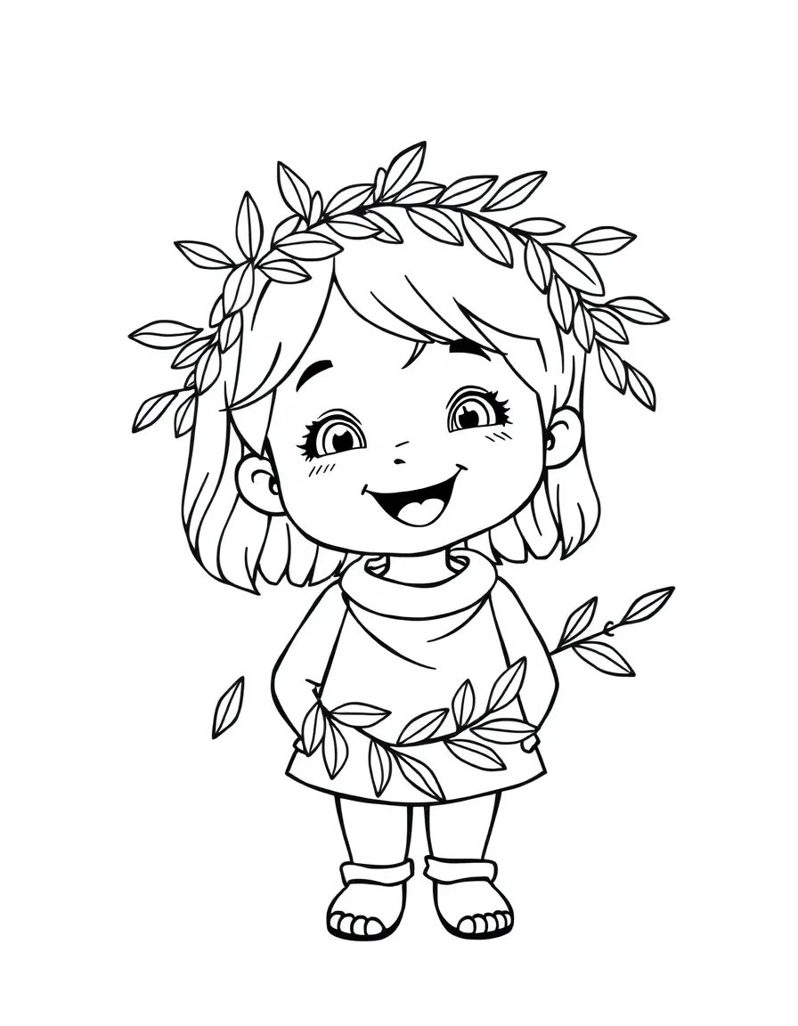 A cheerful child with a wreath of olive leaves for Greece.