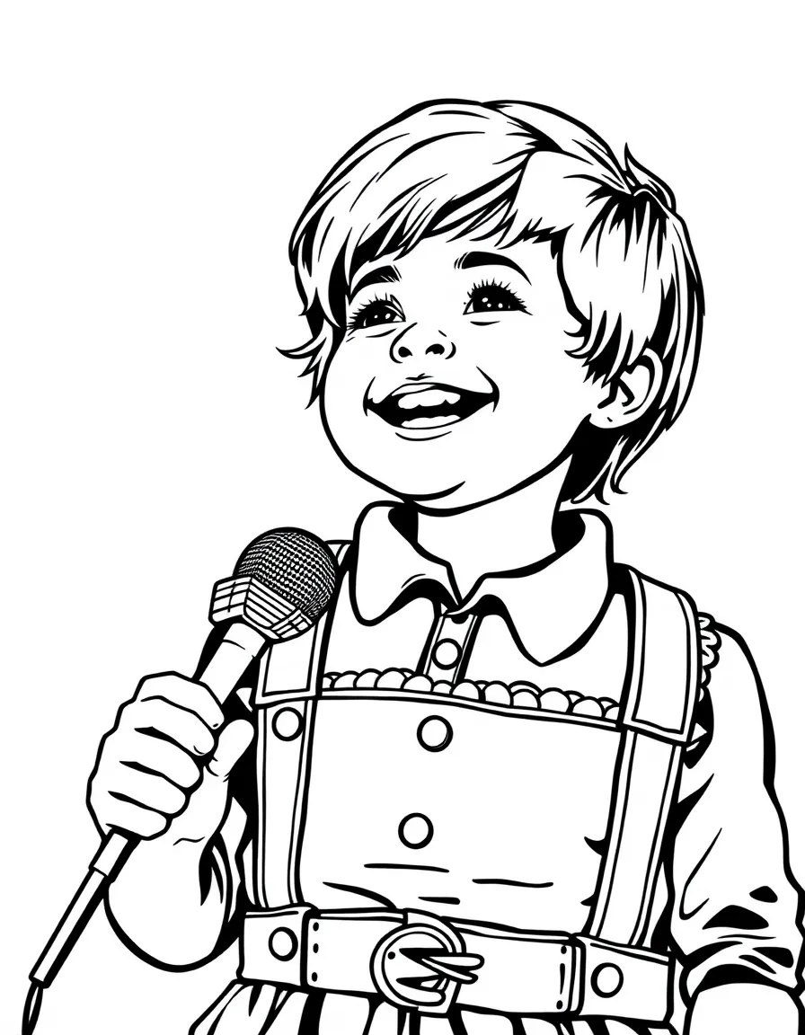 A smiling child wearing a lederhosen and yodeling for Germany.