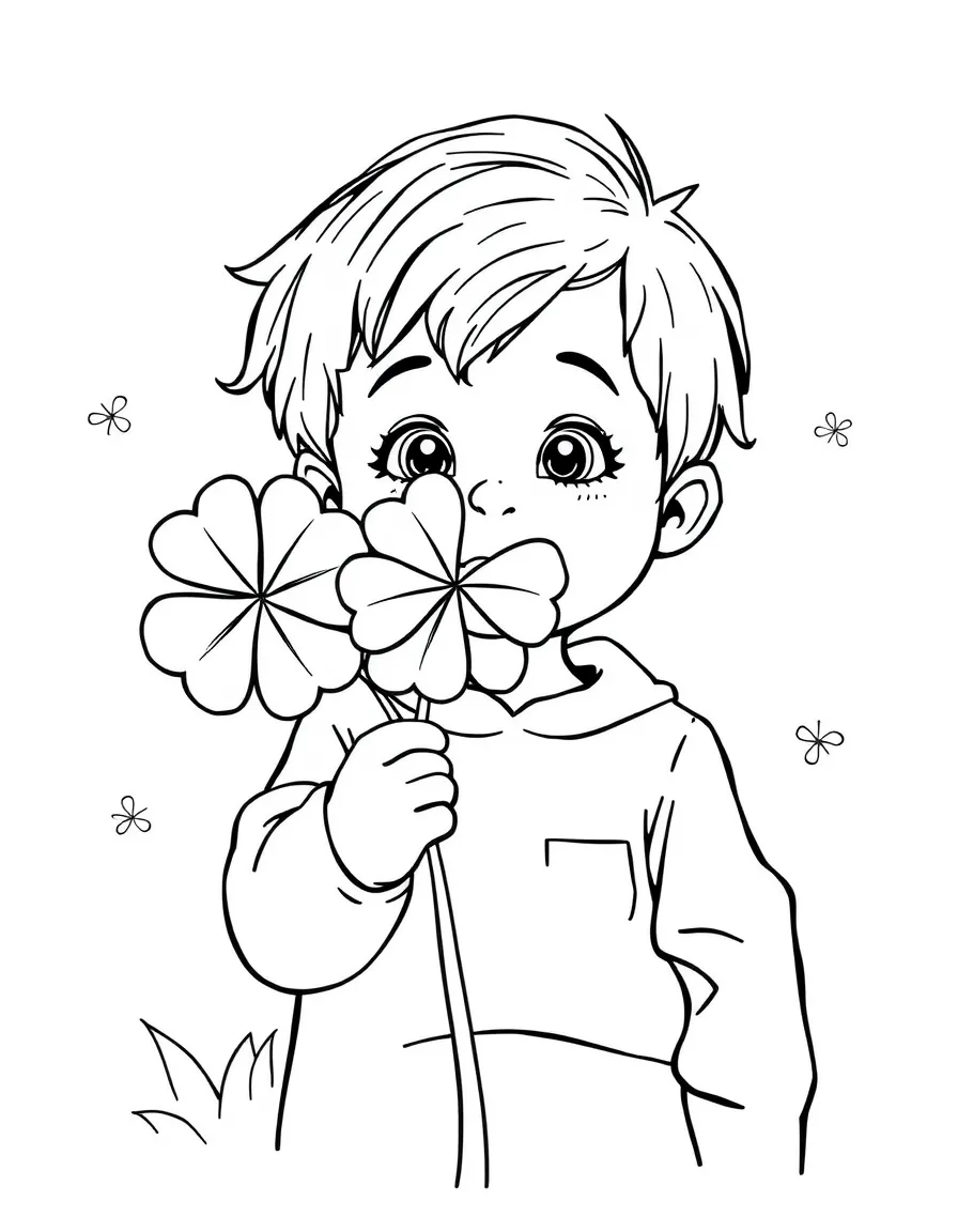 A child with a four-leaf clover for good luck for Ireland.