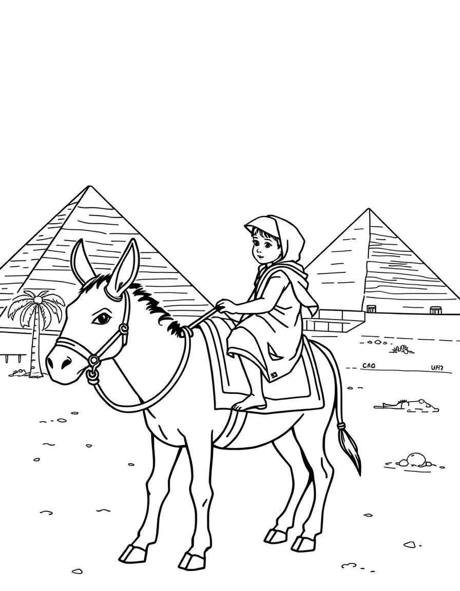 A child on a donkey near the pyramids for Egypt.