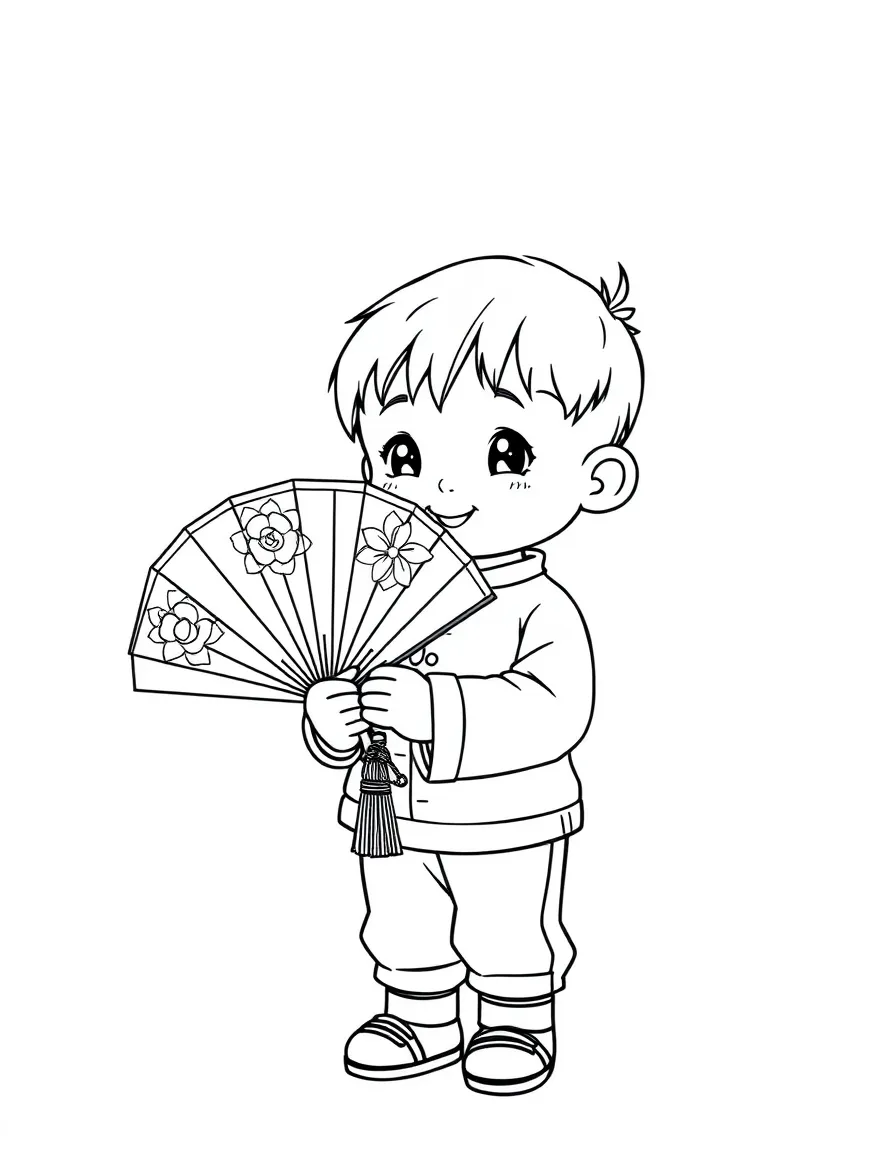 A child holding a Chinese fan for China.
