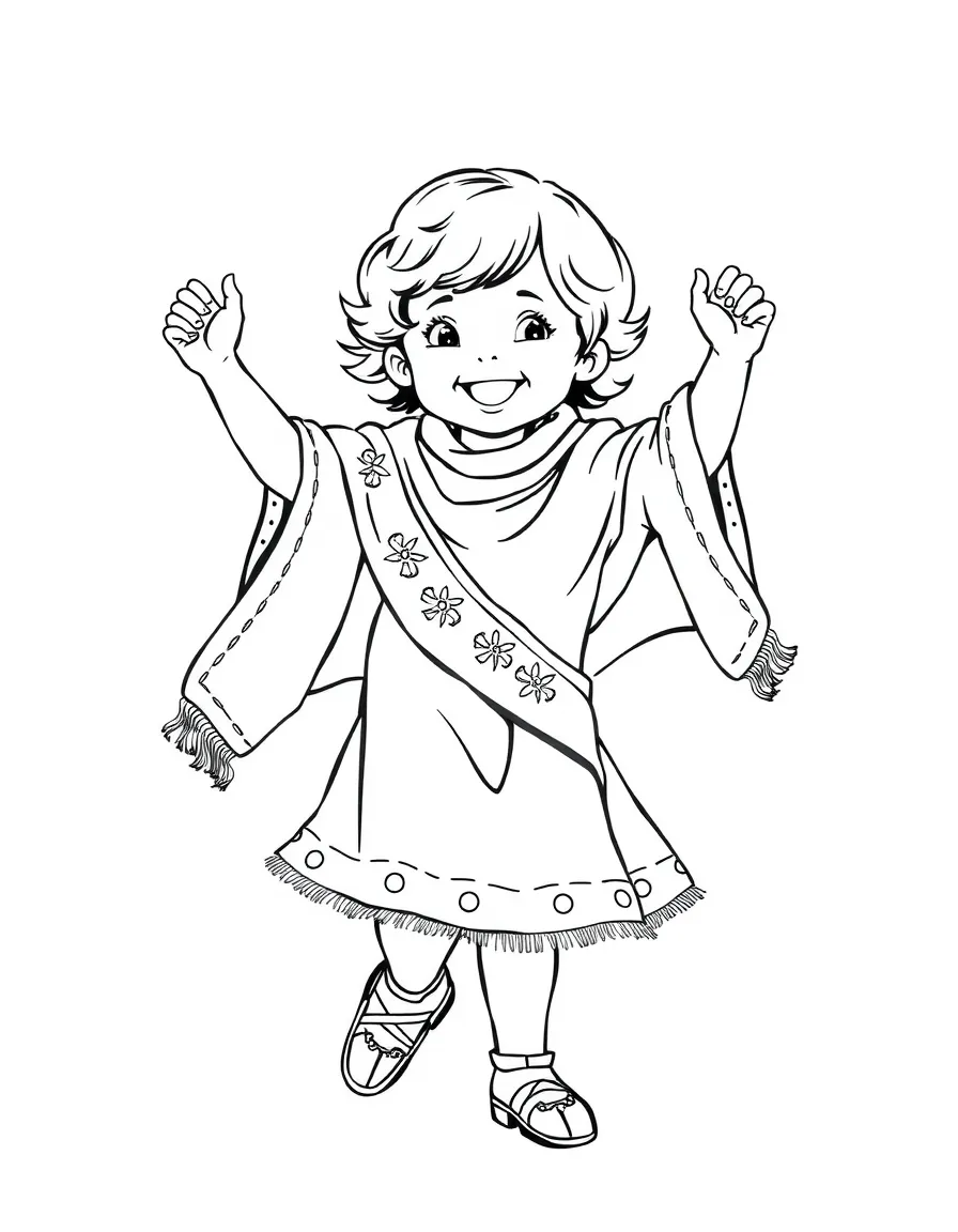 A happy child dancing with a Spanish shawl for Spain.