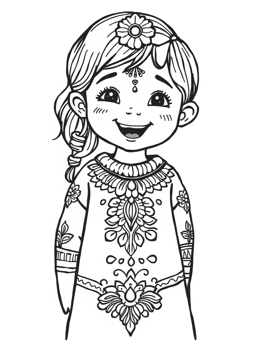 A happy child drawing henna patterns for India.