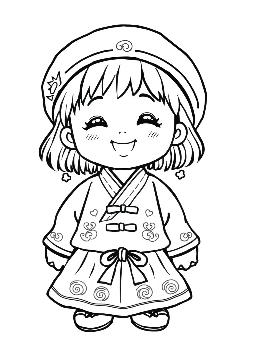 A happy child with a traditional Korean dress for South Korea.