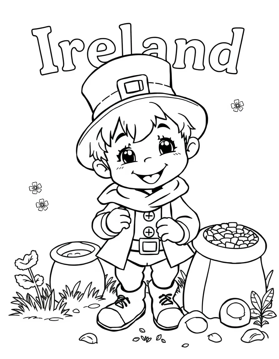 A cheerful child searching for a leprechaun's gold for Ireland.