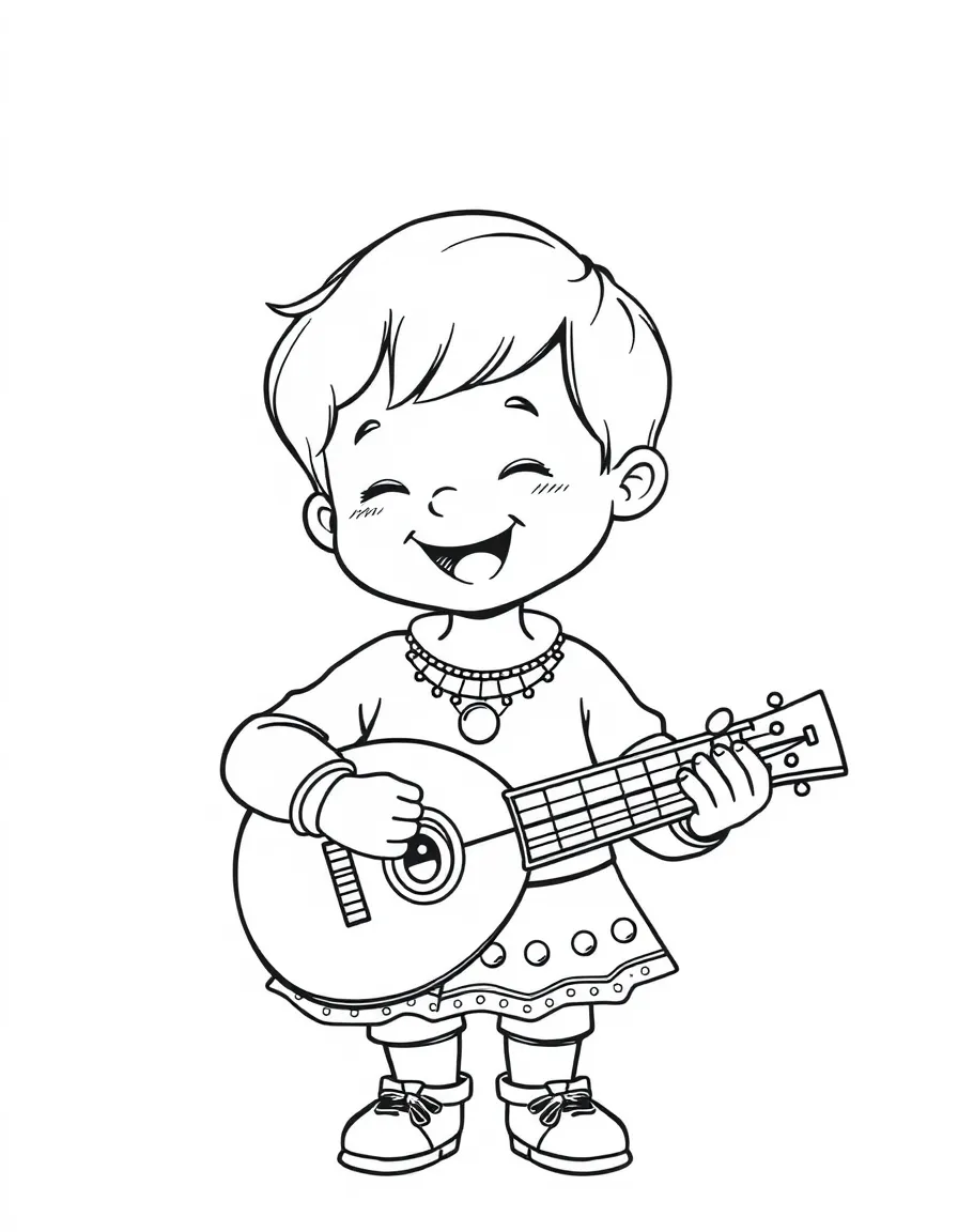 A happy child playing castanets for Spain.