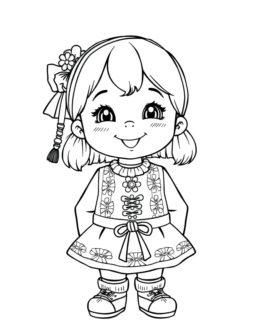 A cheerful child with a traditional Russian costume for Russia.
