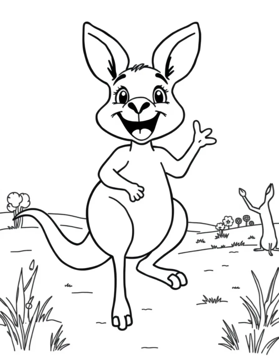 A happy child with a kangaroo jumping in the outback for Australia.