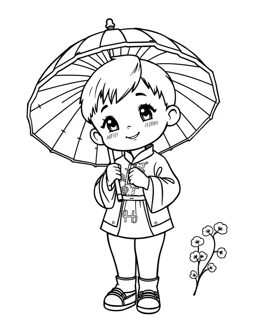 A child with a Chinese umbrella for China.