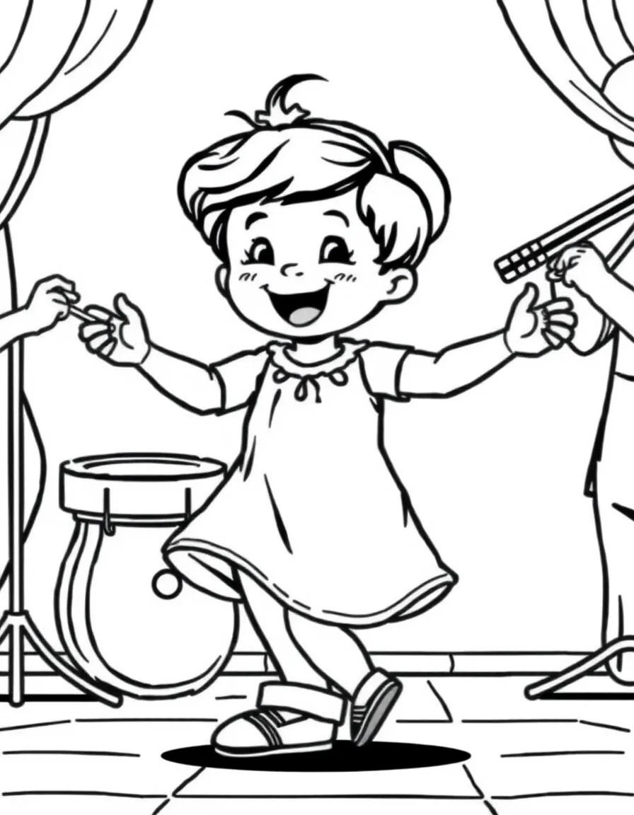 A happy child dancing to Spanish music for Spain.