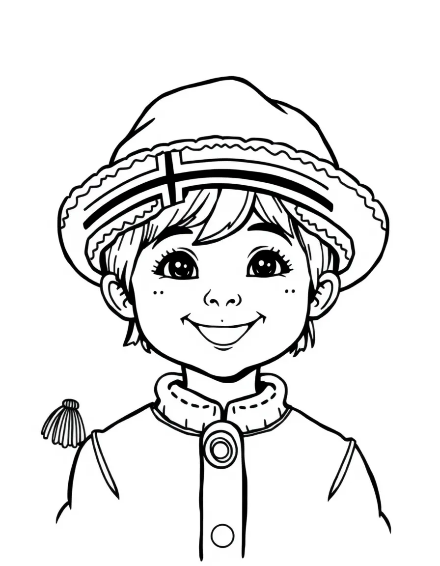A smiling child with a traditional Norwegian hat for Norway.
