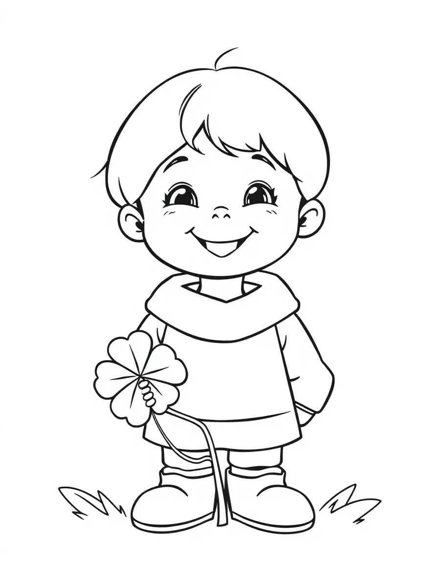 A cheerful child with a four-leaf clover for Ireland.