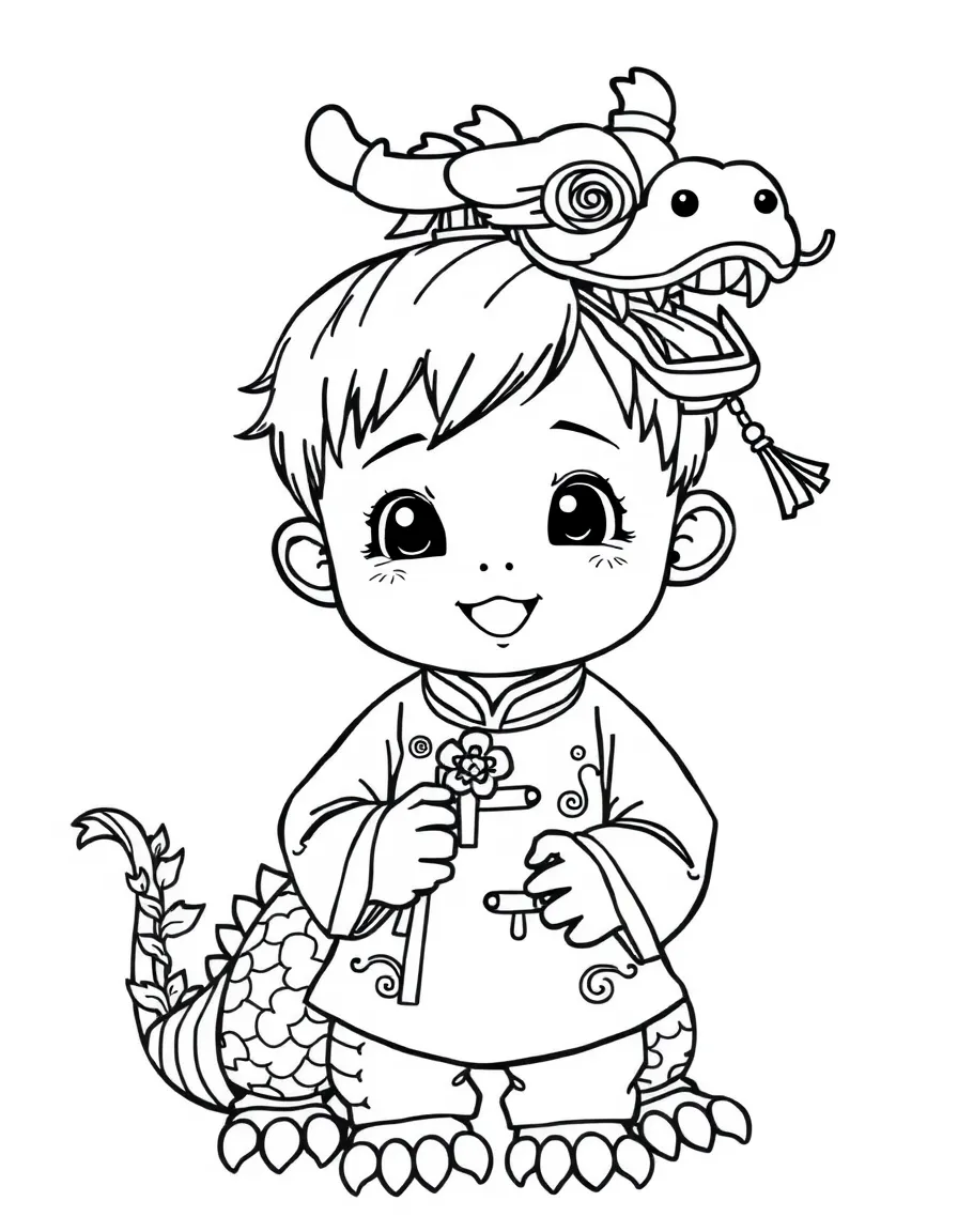 A child with a Chinese dragon for China.
