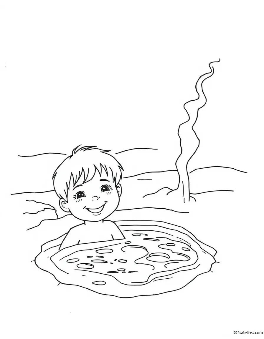 A smiling child near a hot spring with steam for Iceland.