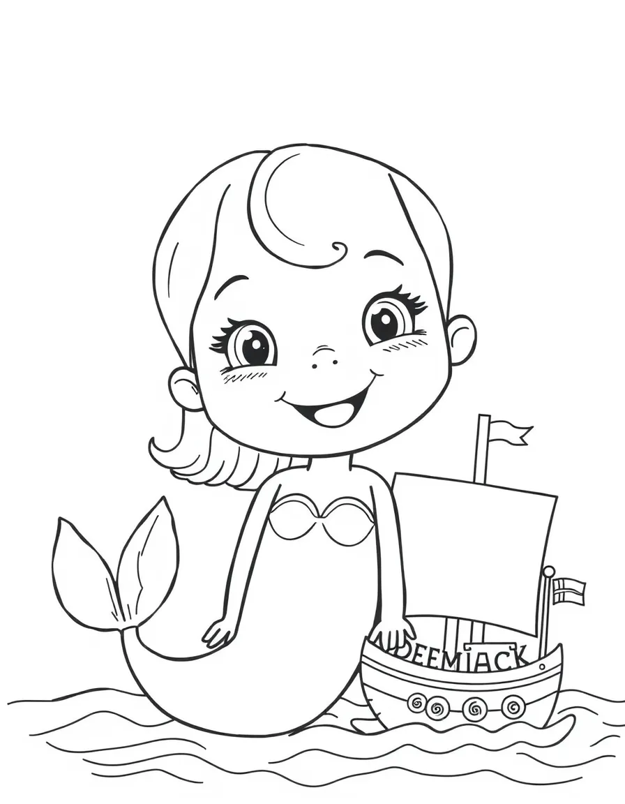 A cheerful child with a mermaid and a ship for Denmark.