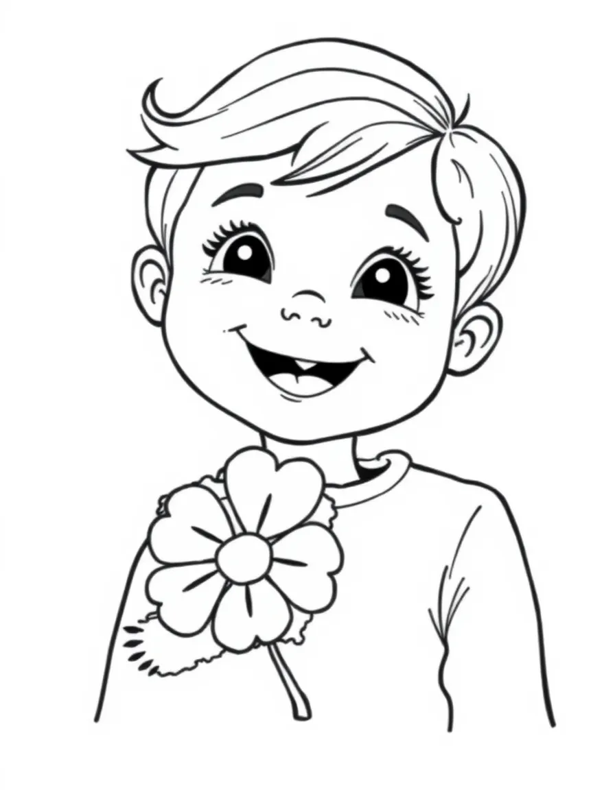 A smiling child with a shamrock and a map of Ireland.