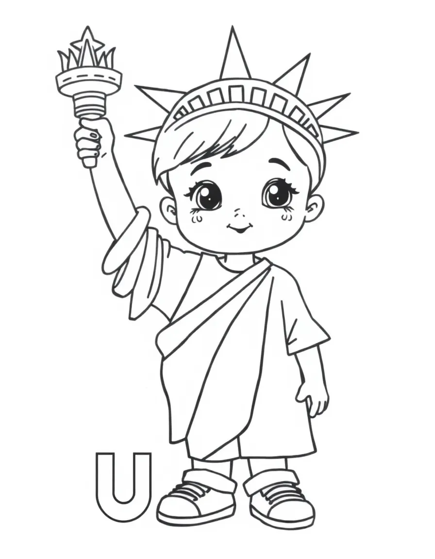 A child with a Statue of Liberty and the name USA.