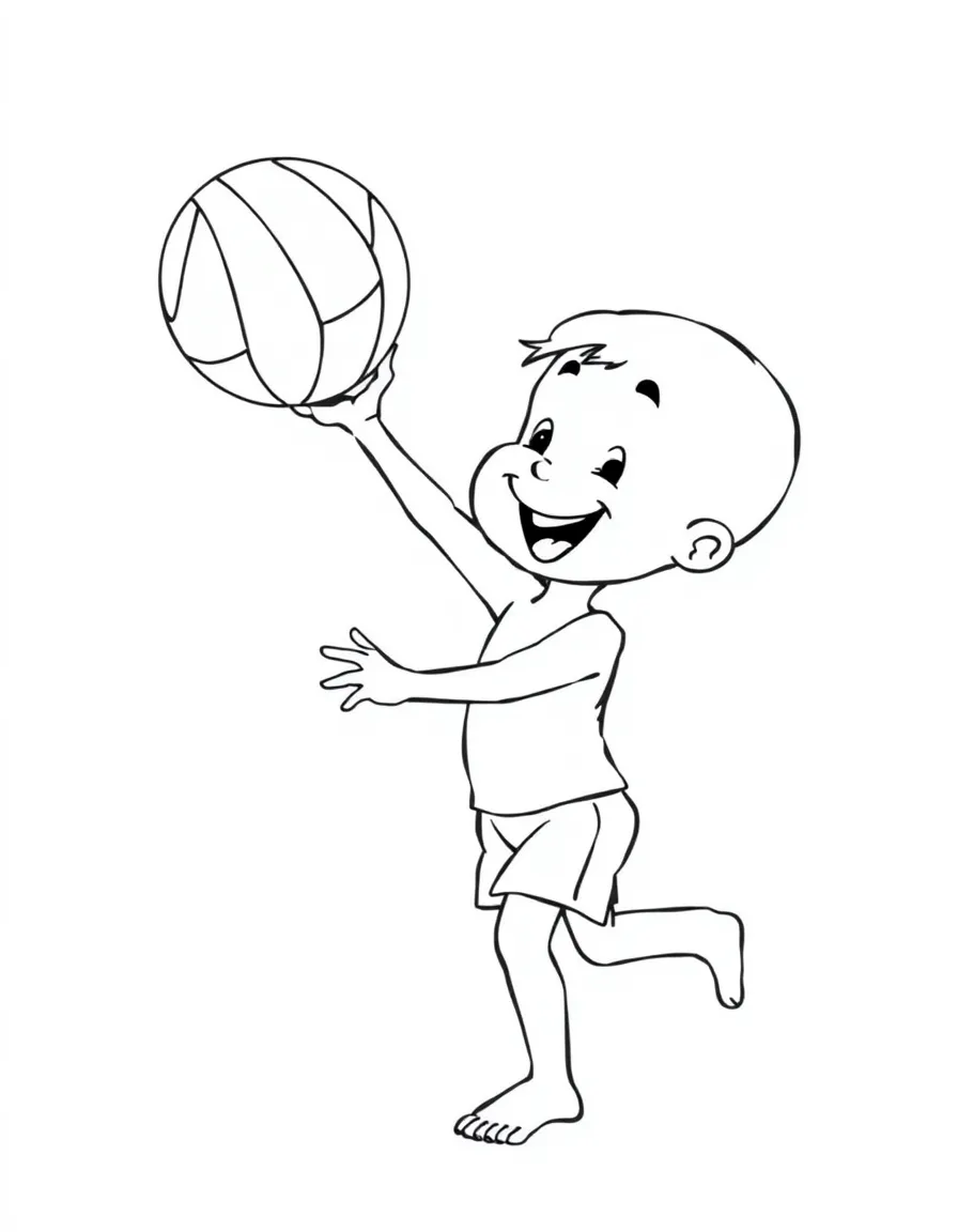 A happy child playing beach volleyball for Brazil.