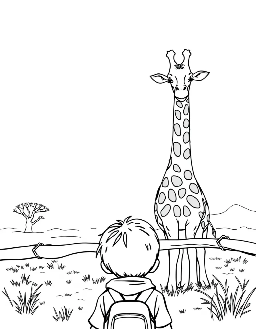 A child seeing giraffes on a safari for Kenya.