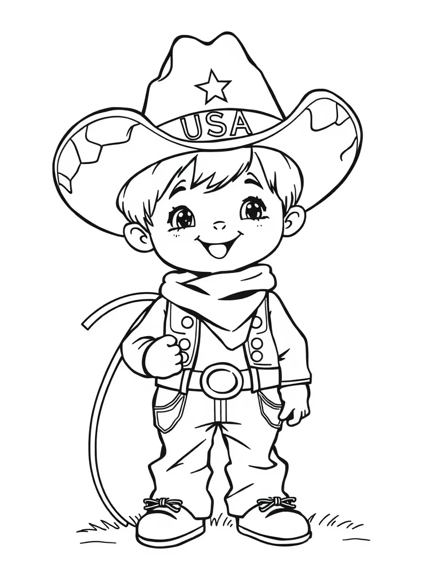 A child with a cowboy hat and a lasso for USA.