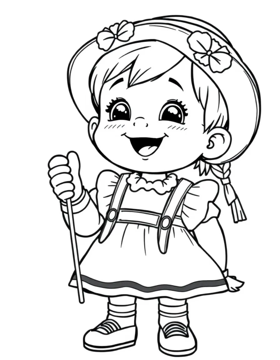 A smiling child dressed in traditional German attire and yodeling for Germany.