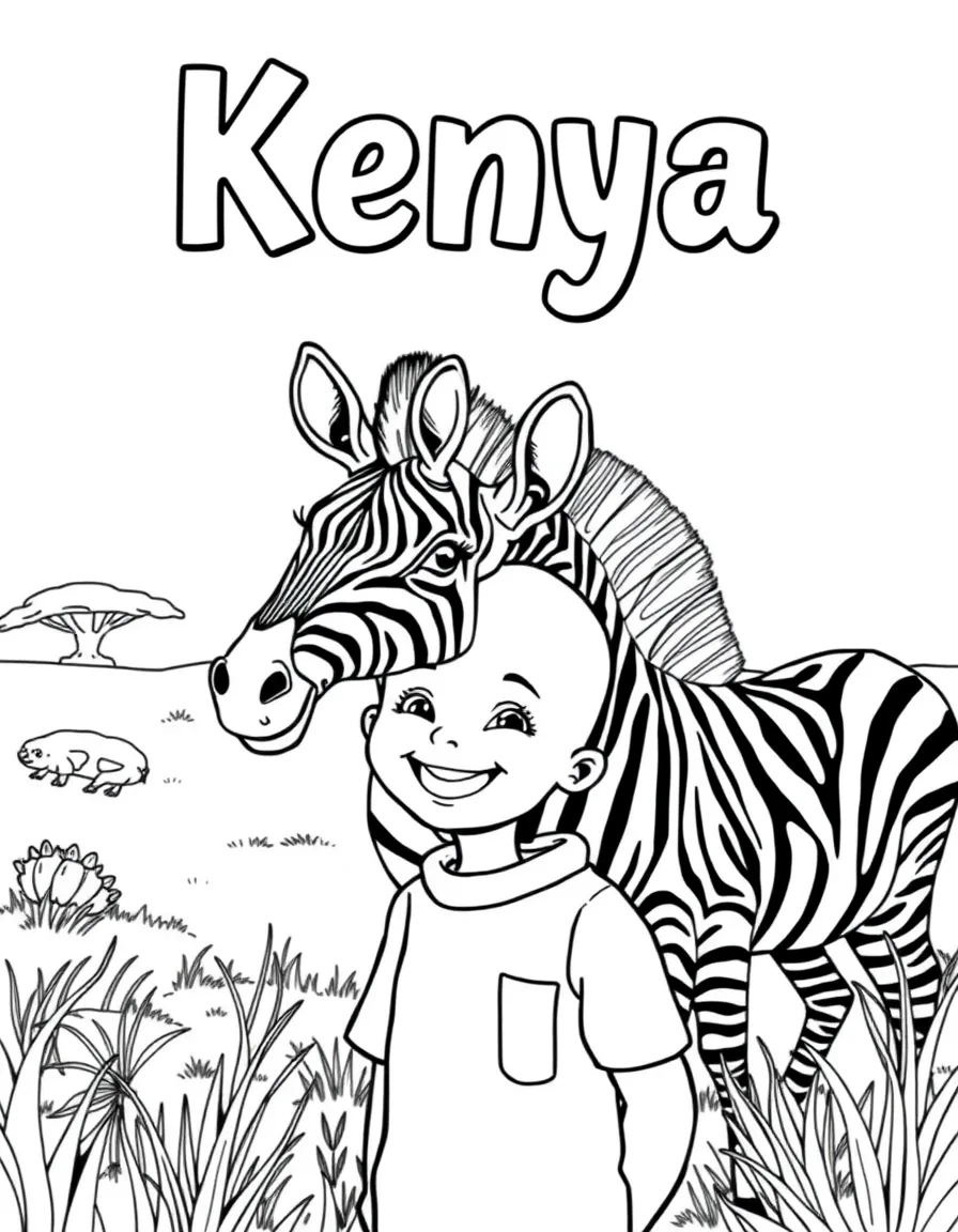 A cheerful child watching zebras on a safari for Kenya.