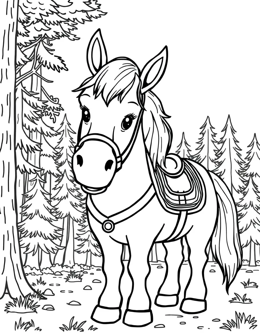 A happy child with a traditional Swedish horse (Dala horse) and a forest for Sweden.