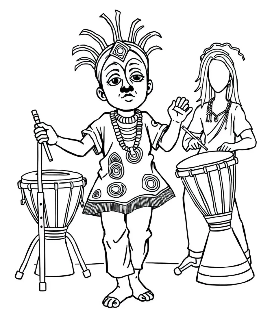 A child dancing to African drums with a mask for Ghana.