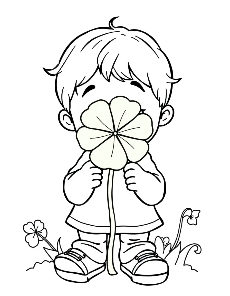 A child with a four-leaf clover for good luck for Ireland.