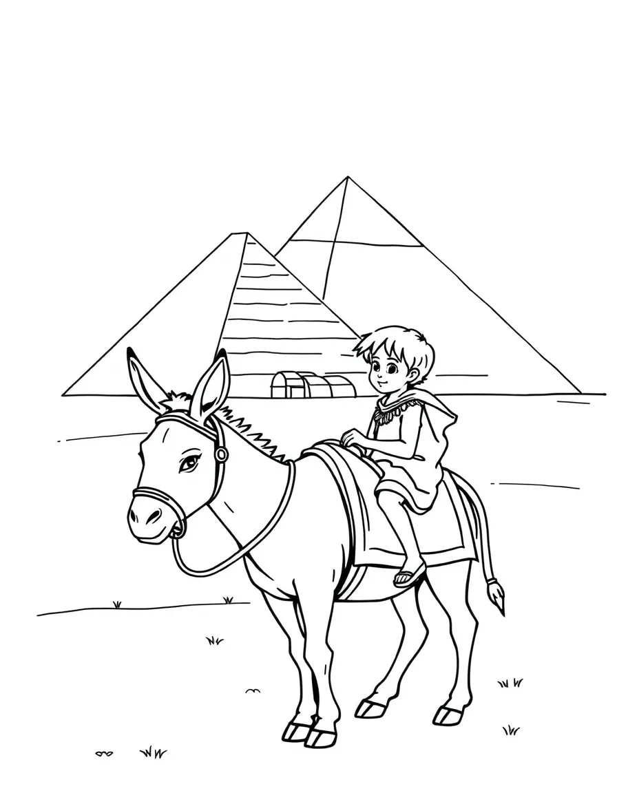 A child on a donkey near the pyramids of Giza for Egypt.