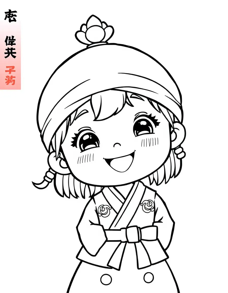 A happy child with a traditional Korean dress for South Korea.
