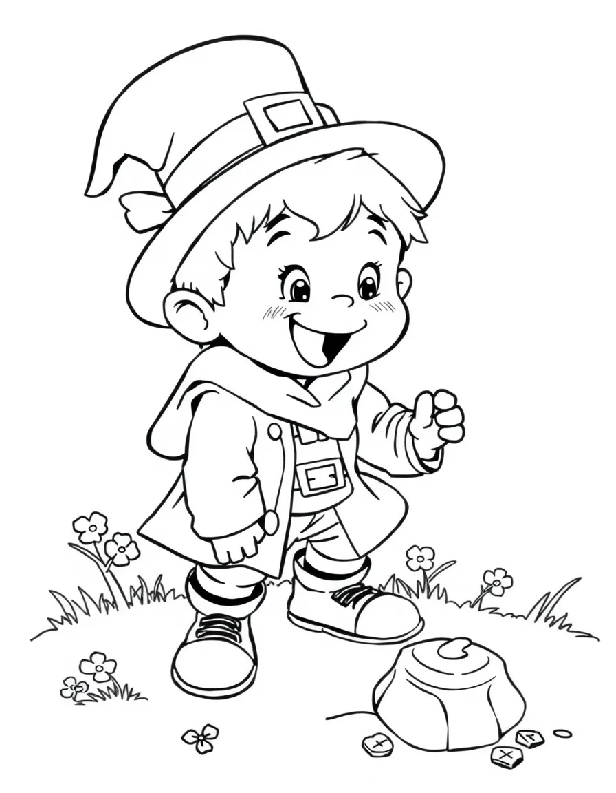 A cheerful child searching for a leprechaun's gold for Ireland.