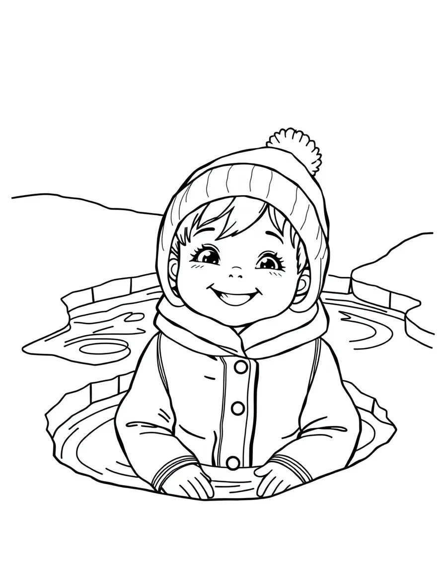 A smiling child near a hot spring, bundled up in warm clothes for Iceland.
