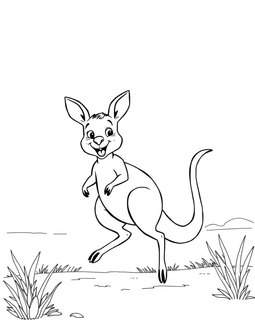 A happy child with a kangaroo jumping in the outback for Australia.