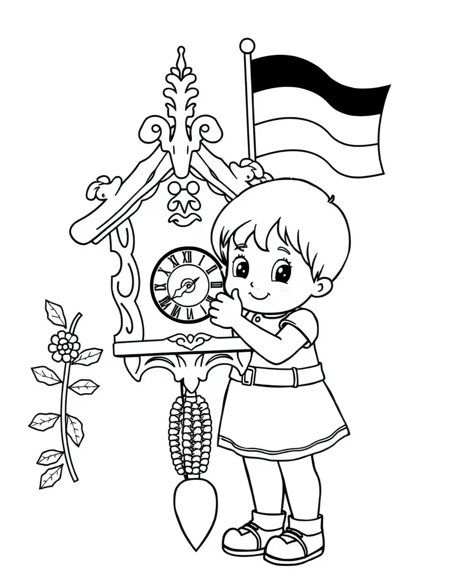A child with a cuckoo clock and a German flag for Germany.