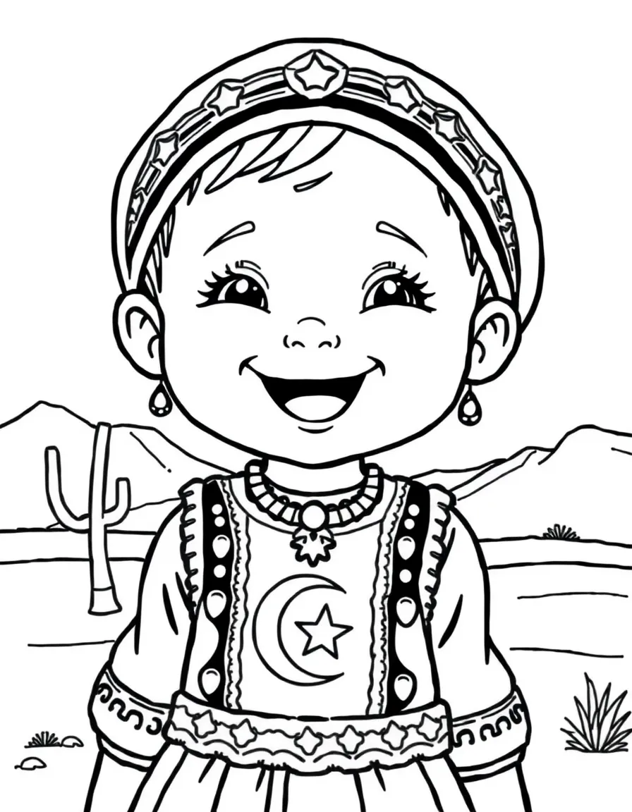 A cheerful child with a traditional dress and a desert for Algeria.