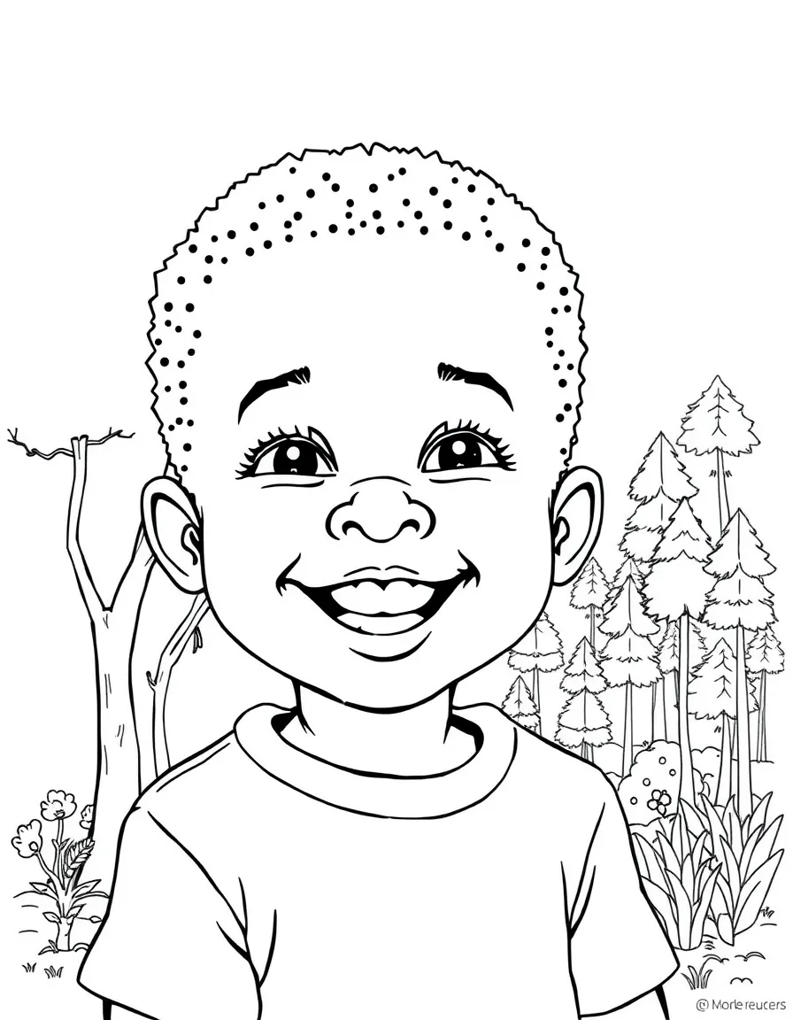A cheerful child with a map of Central African Republic and a forest.