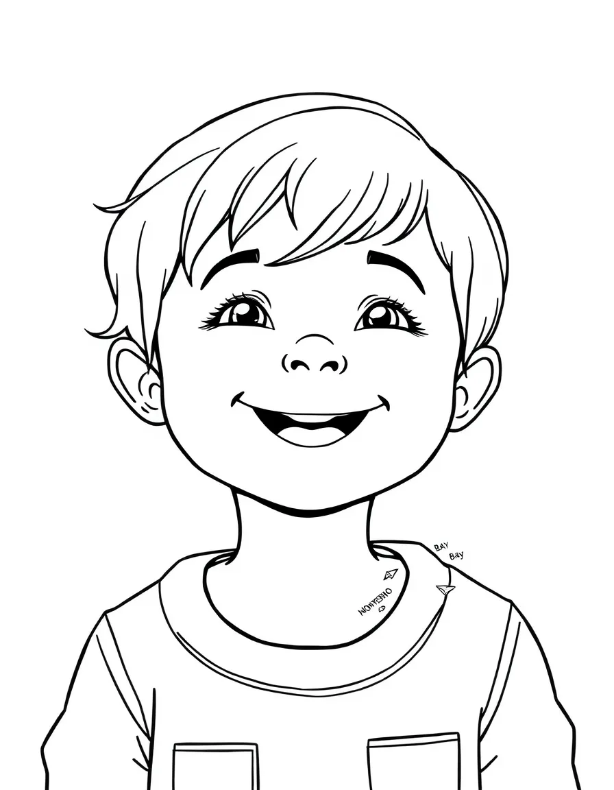 A smiling child with a map of Montenegro and a bay.