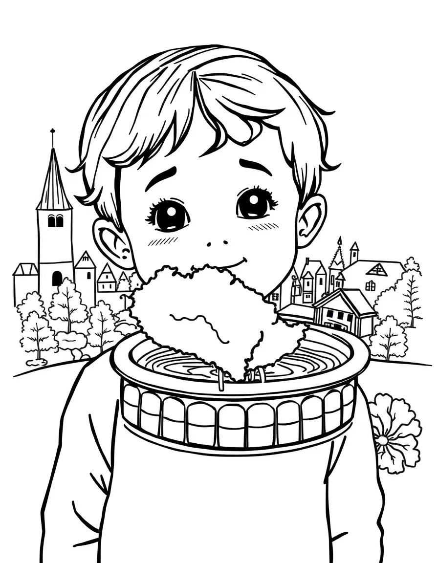A child with a map of Hungary and a thermal bath.