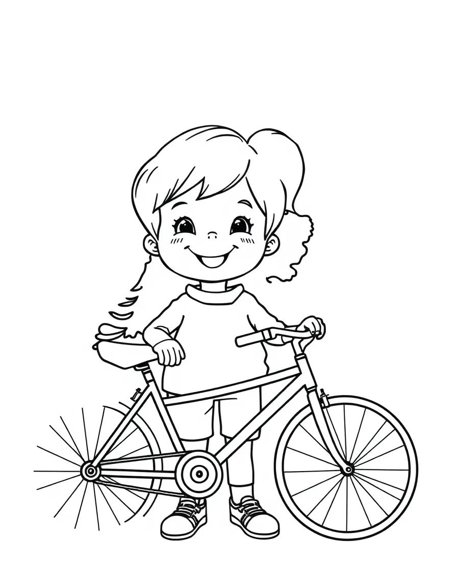 A cheerful child with a map of Netherlands and a bicycle.
