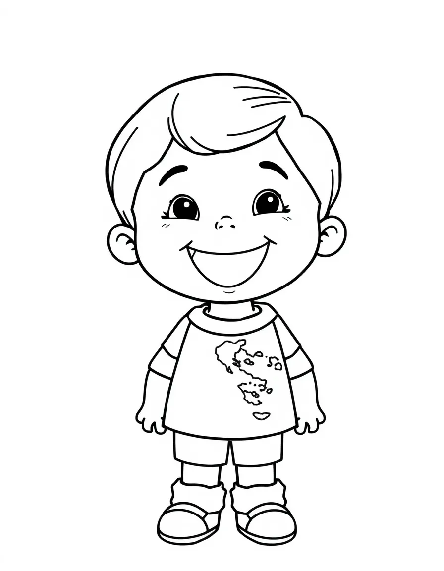 A cheerful child with a map of Greece and an island.