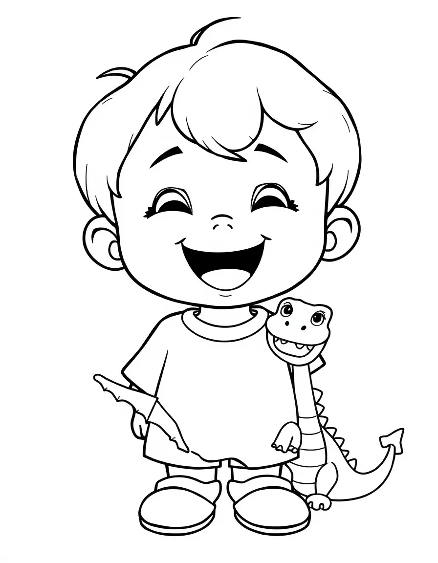 A cheerful child with a map of Indonesia and a dragon.