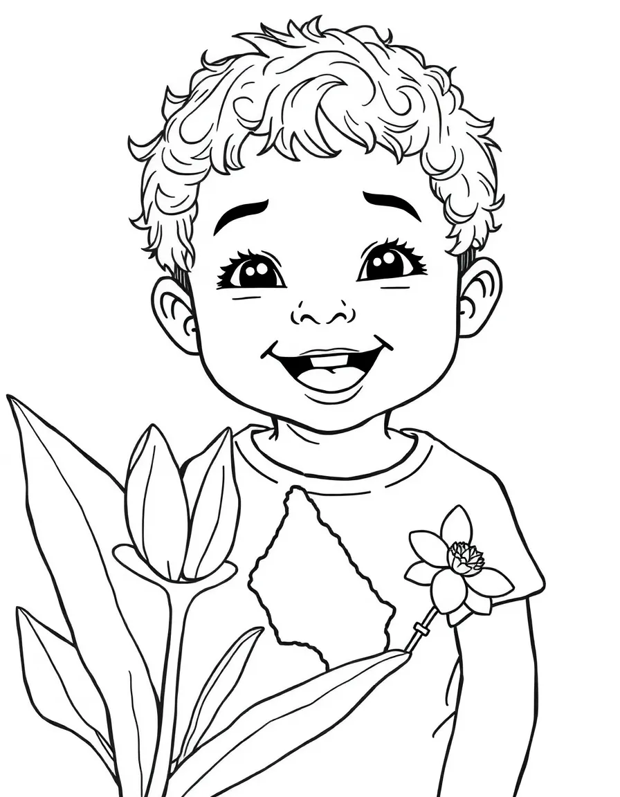 A happy child with a map of Nauru and a unique plant.