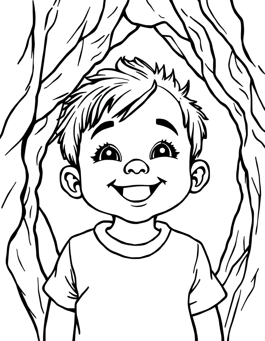 A happy child with a map of Niue and a cave.