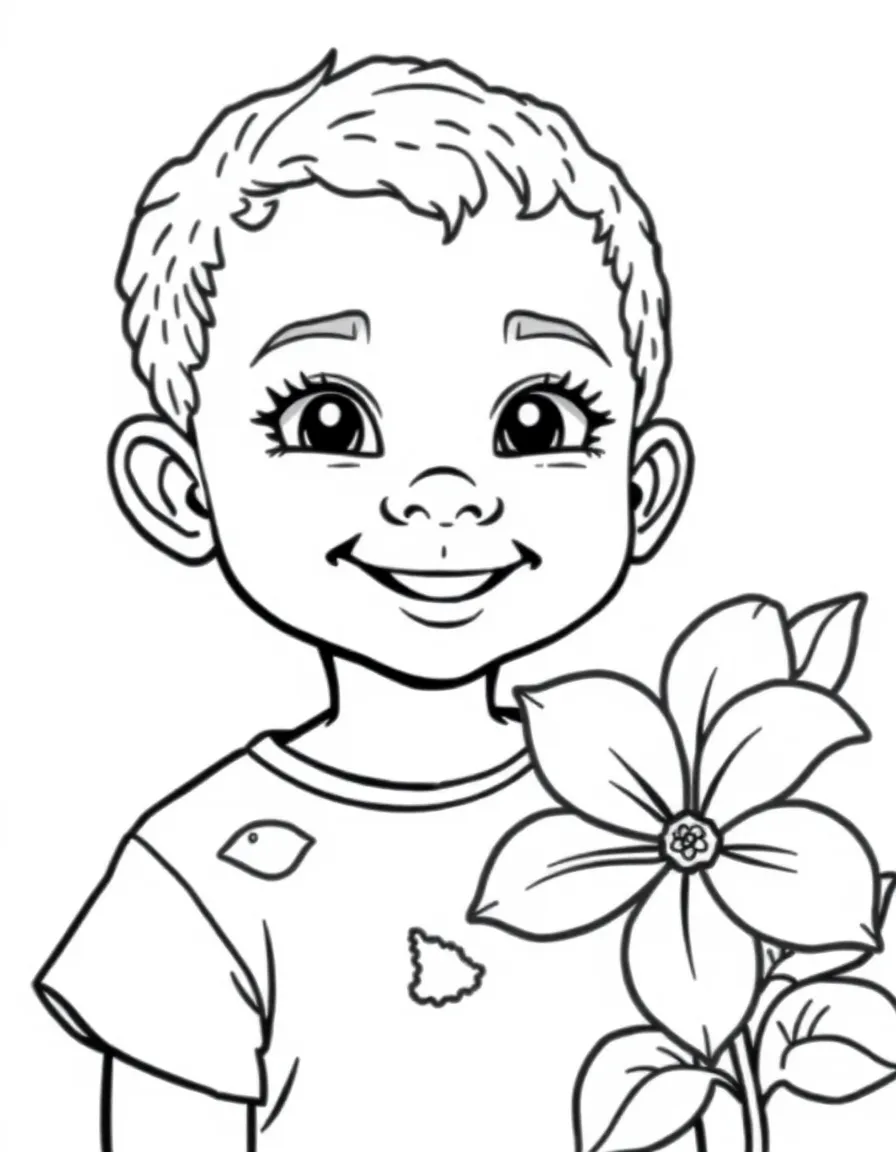 A smiling child with a map of Samoa and a flower.