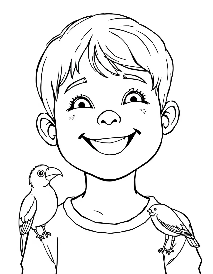 A smiling child with a map of Marshall Islands and a bird.