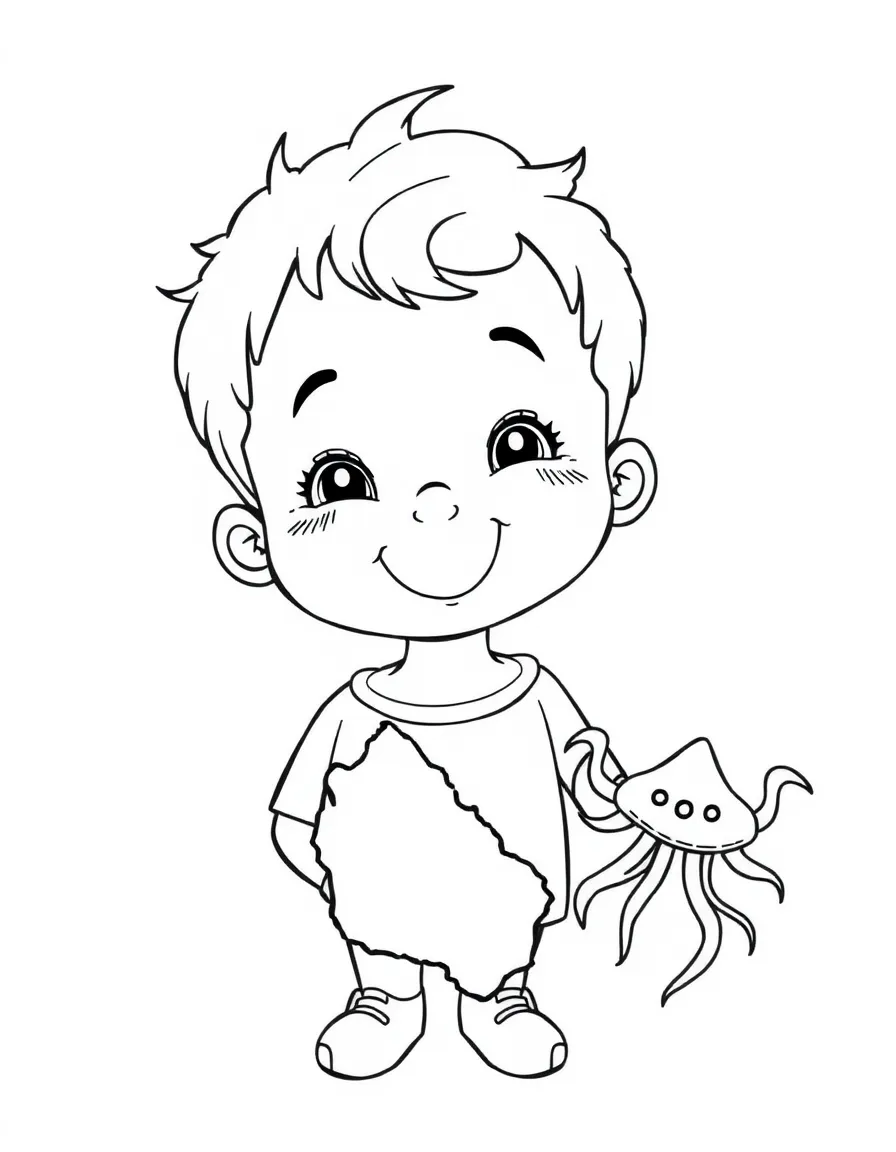 A cheerful child with a map of Palau and a jellyfish.